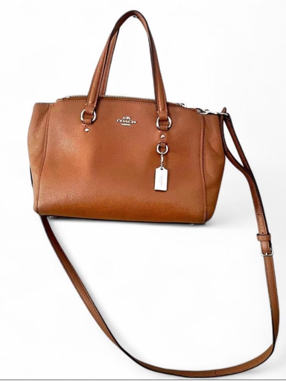 Coach Stanton Carryall 26 Saddle Brown Crossgrain Metal Hangtag GUC